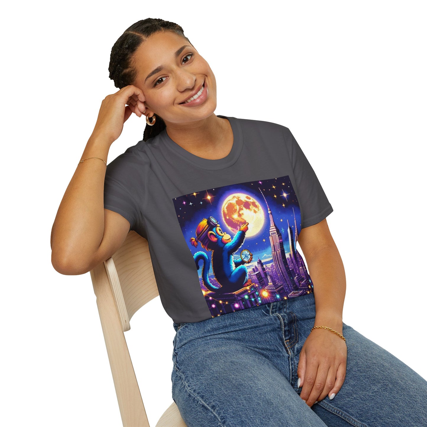 Blue Space Monkey Unisex Soft style T-Shirt #1