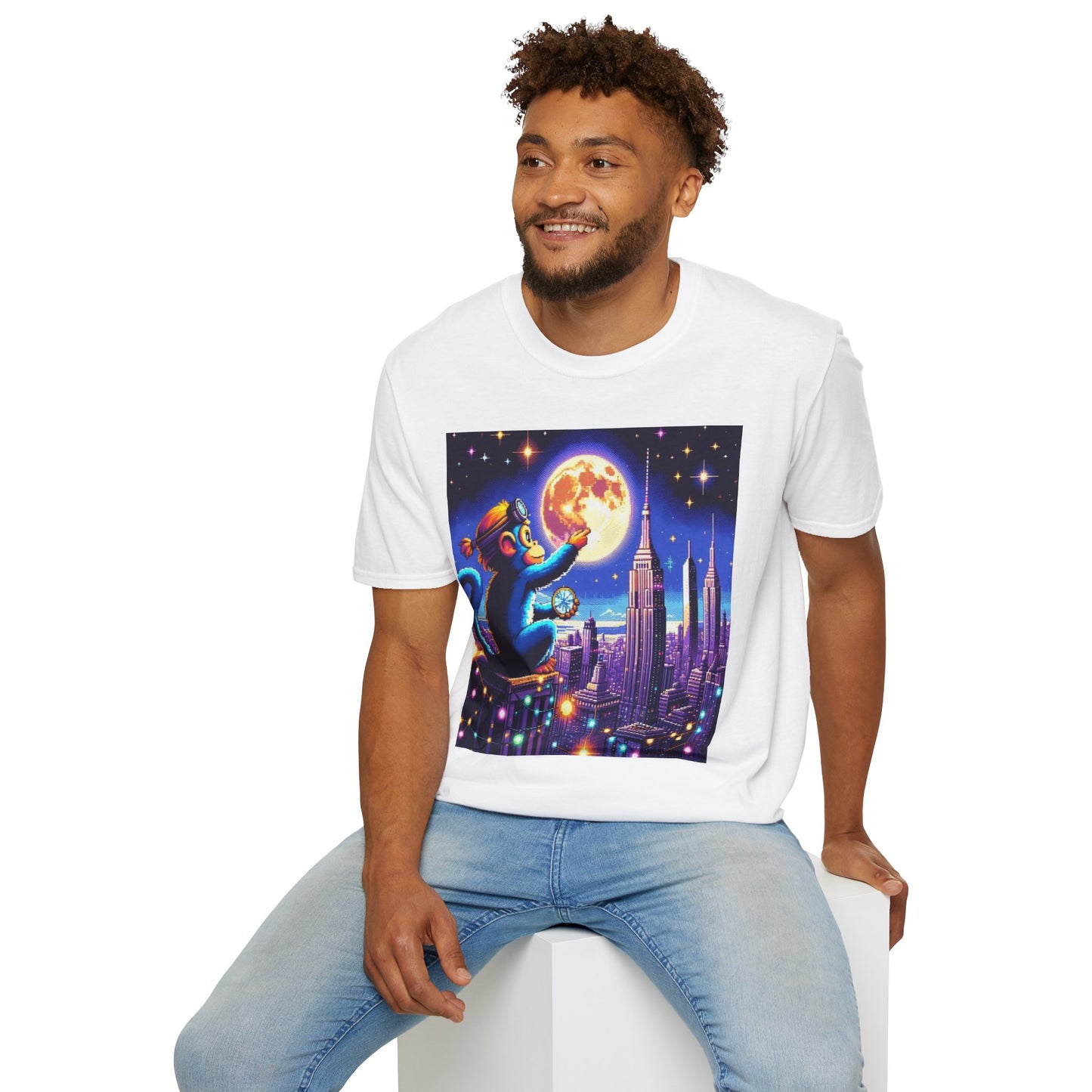 Blue Space Monkey Unisex Soft style T-Shirt #1