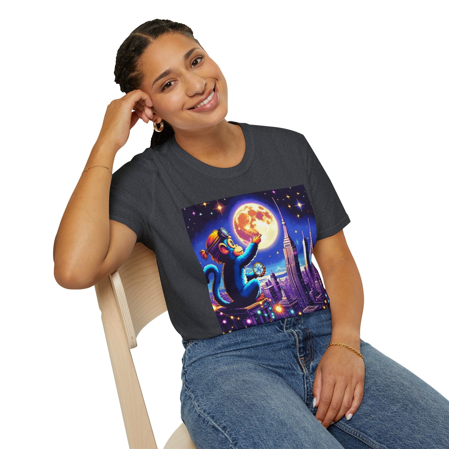 Blue Space Monkey Unisex Soft style T-Shirt #1