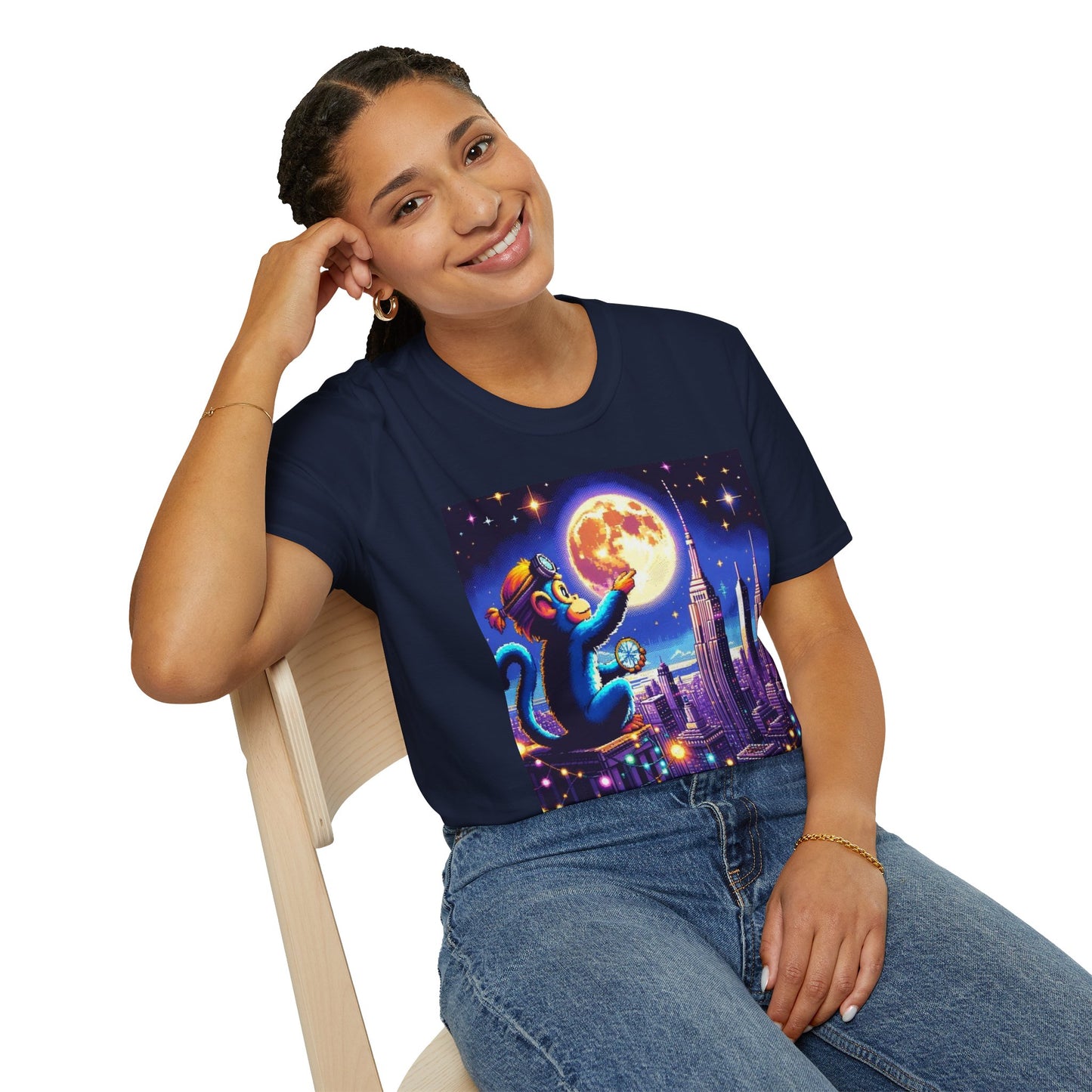 Blue Space Monkey Unisex Soft style T-Shirt #1