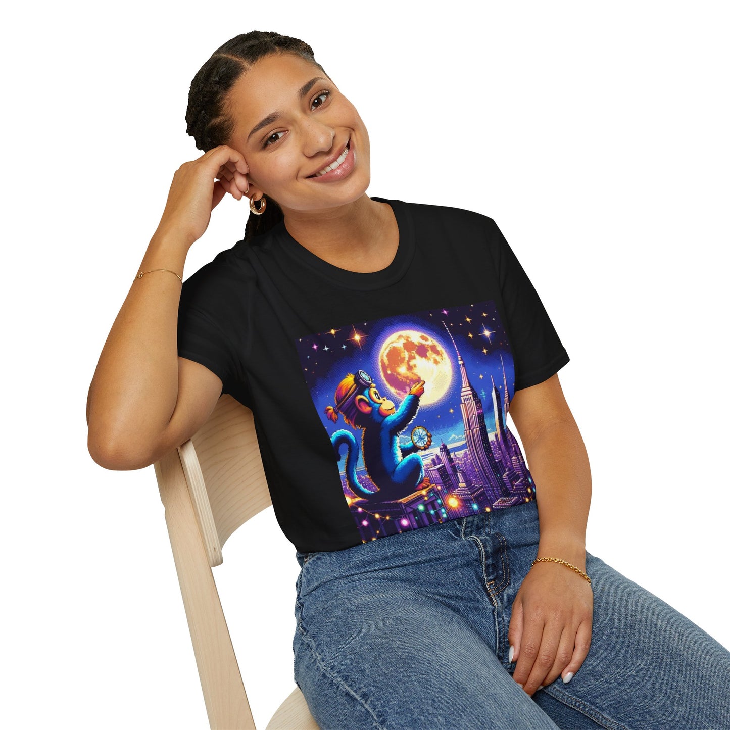 Blue Space Monkey Unisex Soft style T-Shirt #1