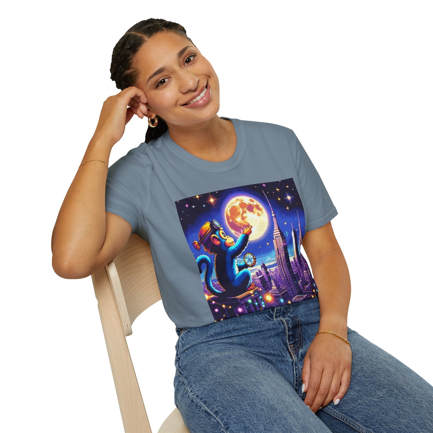 Blue Space Monkey Unisex Soft style T-Shirt #1