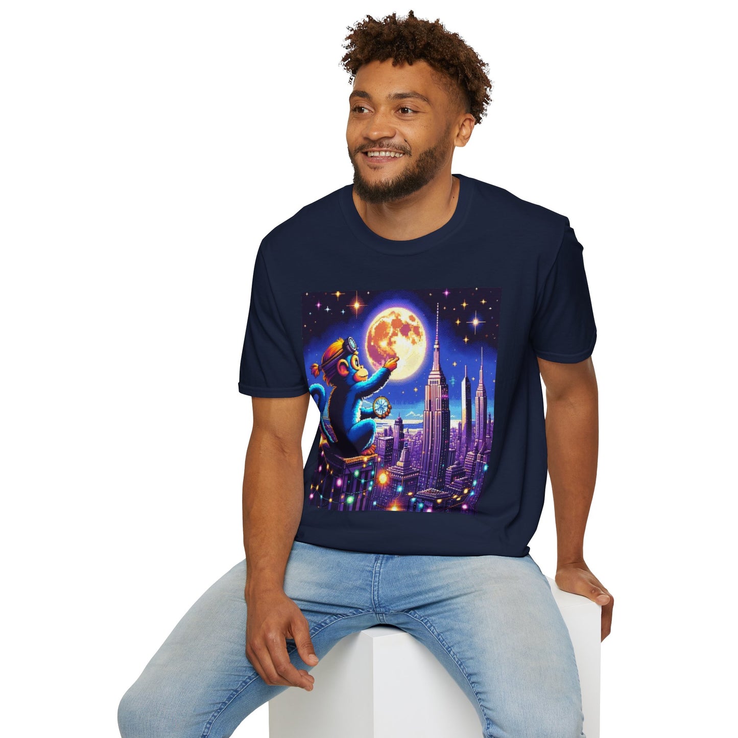 Blue Space Monkey Unisex Soft style T-Shirt #1
