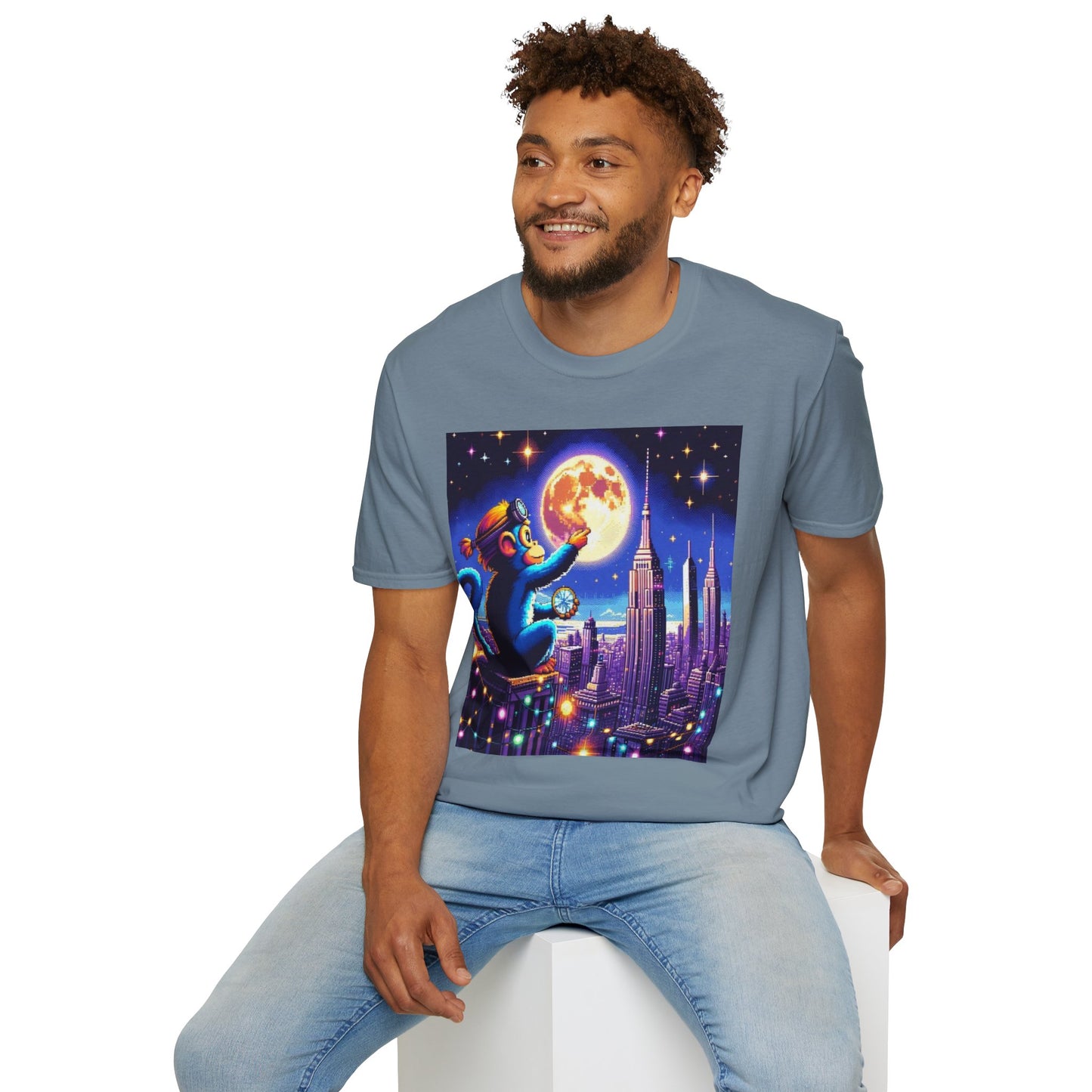 Blue Space Monkey Unisex Soft style T-Shirt #1