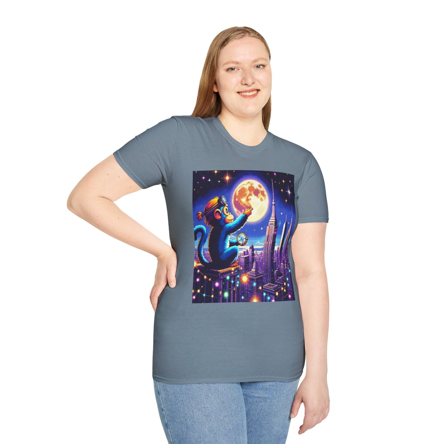 Blue Space Monkey Unisex Soft style T-Shirt #1