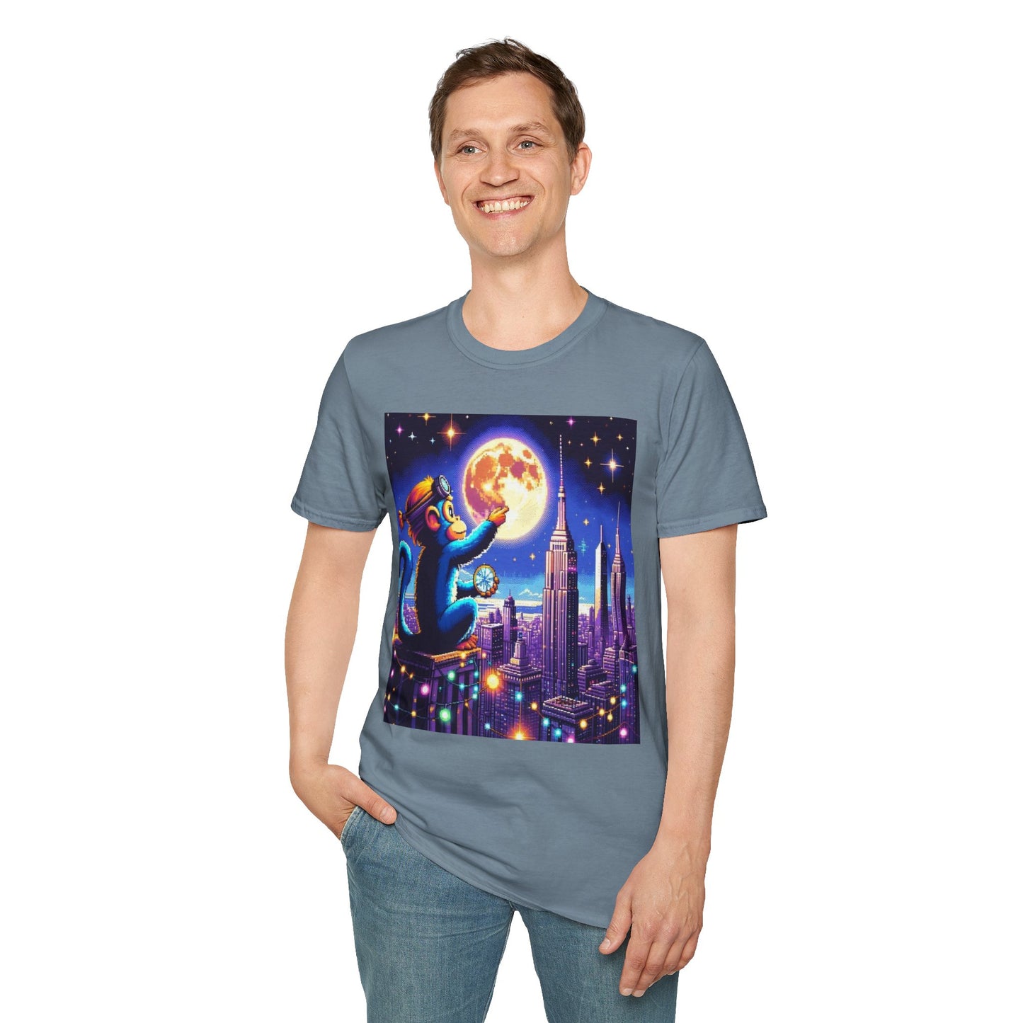 Blue Space Monkey Unisex Soft style T-Shirt #1