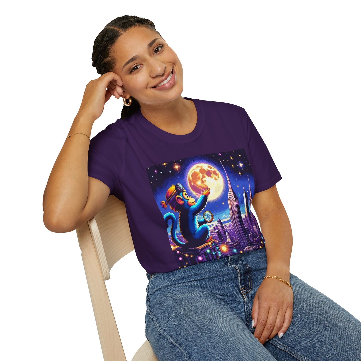 Blue Space Monkey Unisex Soft style T-Shirt #1
